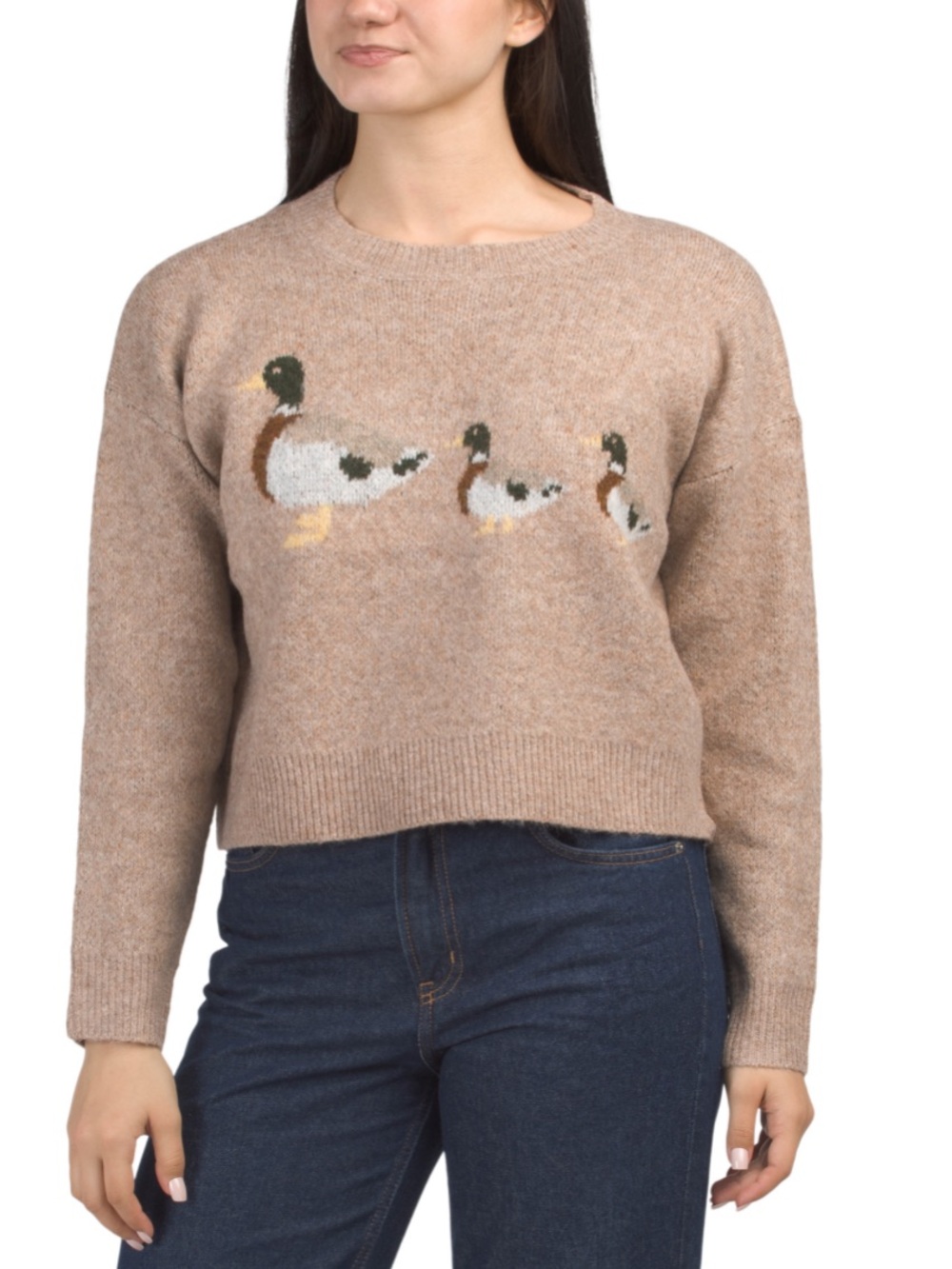 NWT Luna Ivy Beige Duck Motif Crewneck Sweater - S/M